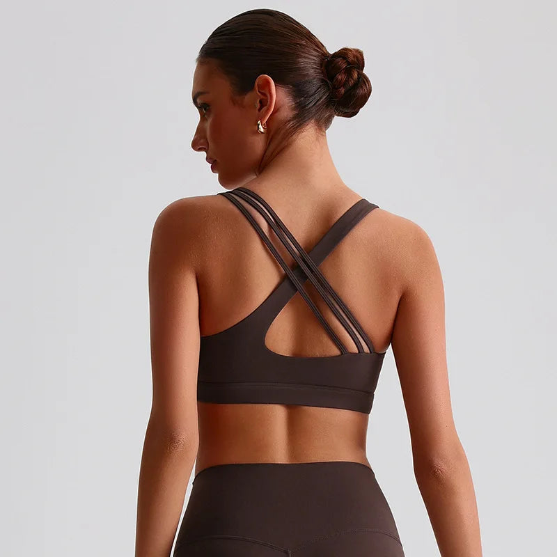Women Cross Back Sports Bra With Chest Pad For Yoga Training