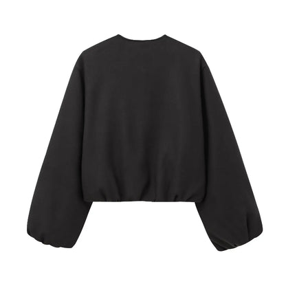 Women's Black Bomber Jacket With Cropped Varsity Winter Fashion Style Design