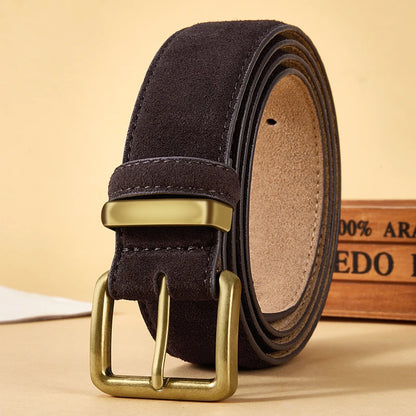 Women's Suede Leather Belt With Gold Buckle Vintage Fashion Style Design
