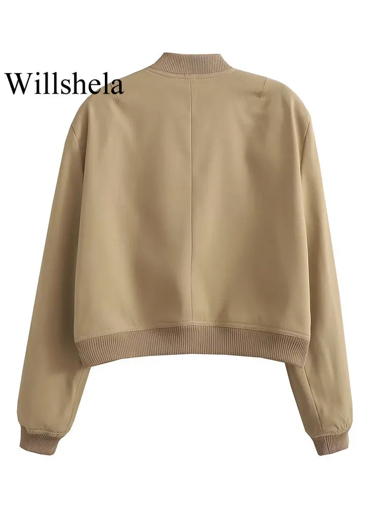 Women's Solid Bomber Jacket With Chic Long Sleeve Fashion Style Design
