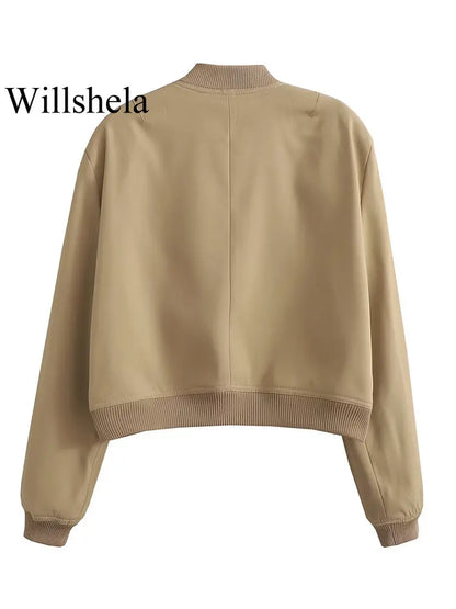 Women's Solid Bomber Jacket With Chic Long Sleeve Fashion Style Design