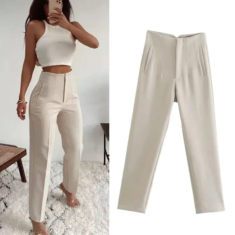 Women's High Waist Office Pants With Formal Pencil Trouser Fashion Style