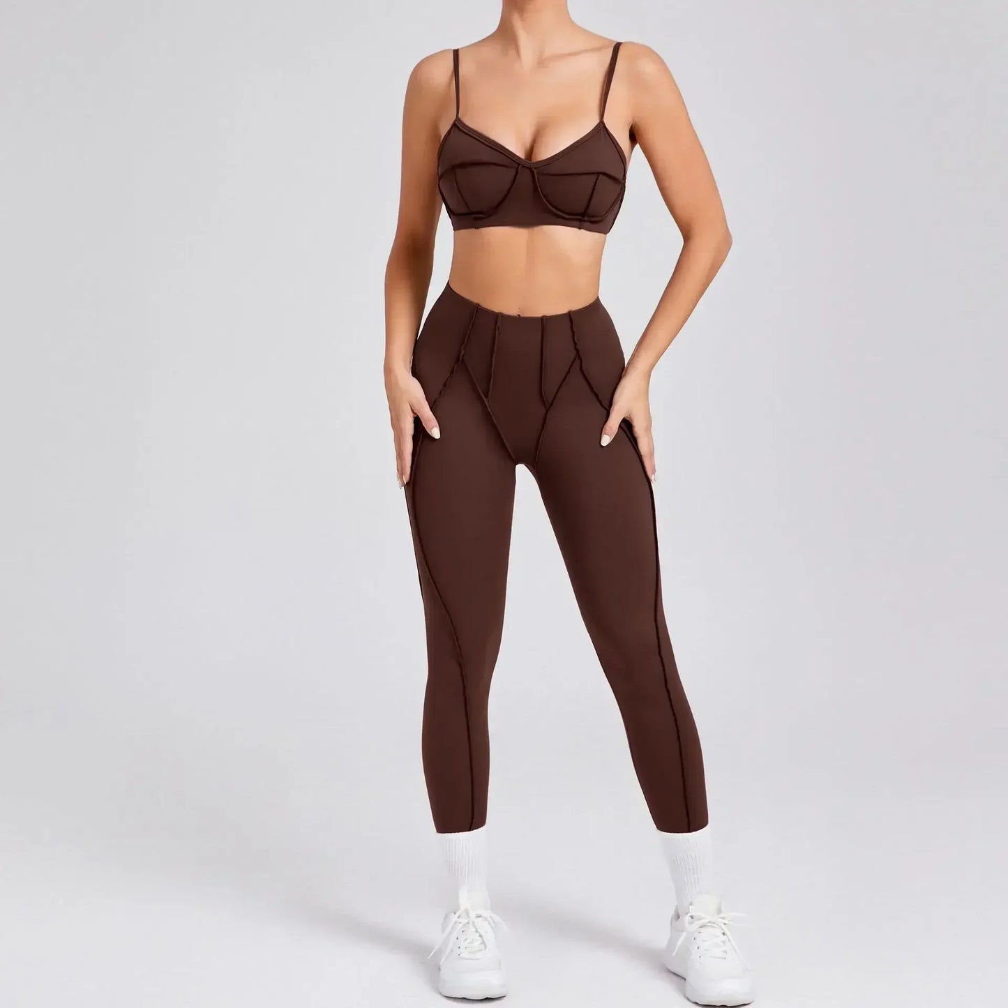 Seamless Yoga Fitness Set With High Waist Leggings And Backless Bra