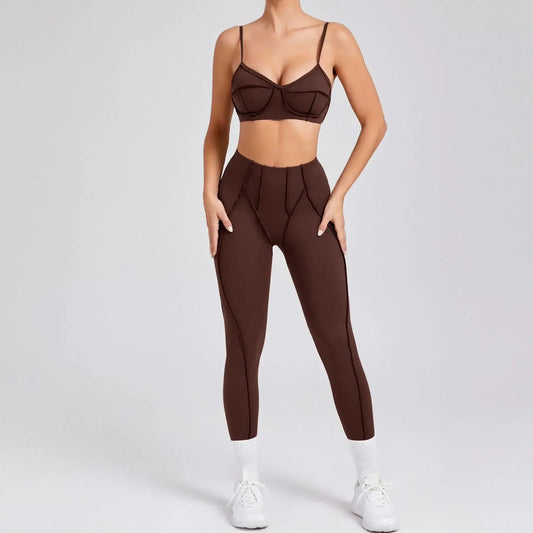 Seamless Yoga Fitness Set With High Waist Leggings And Backless Bra