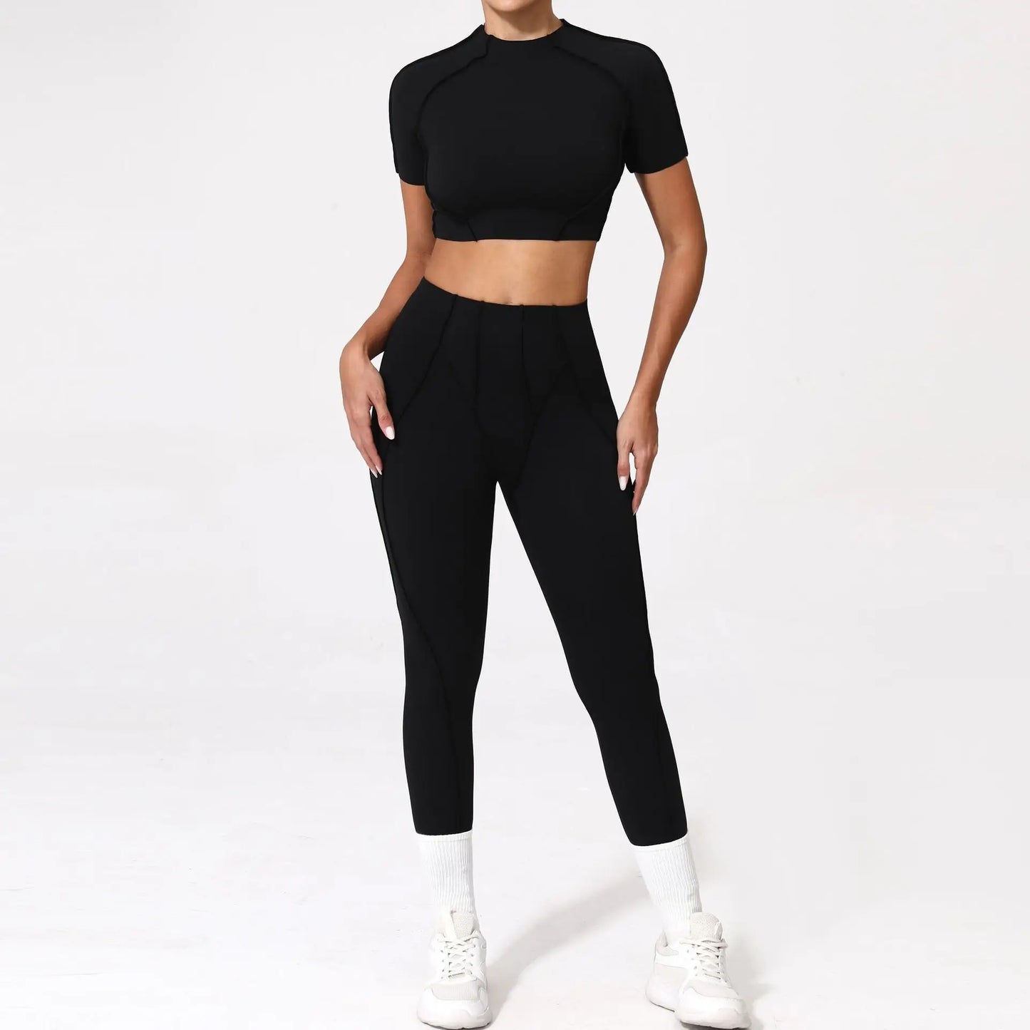 Seamless Yoga Fitness Set With High Waist Leggings And Backless Bra