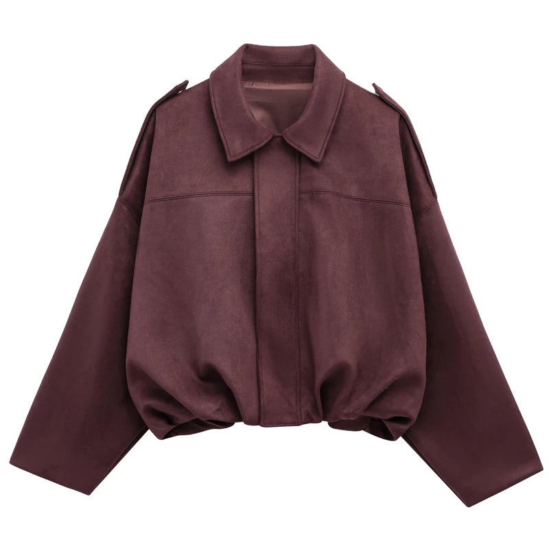 Women's Suede Bomber Jacket With Cropped High Street Fashion Style Design