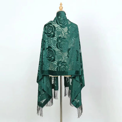 Women's Floral Lace Silk Scarf With Elegant Gradient Fashion Design Style