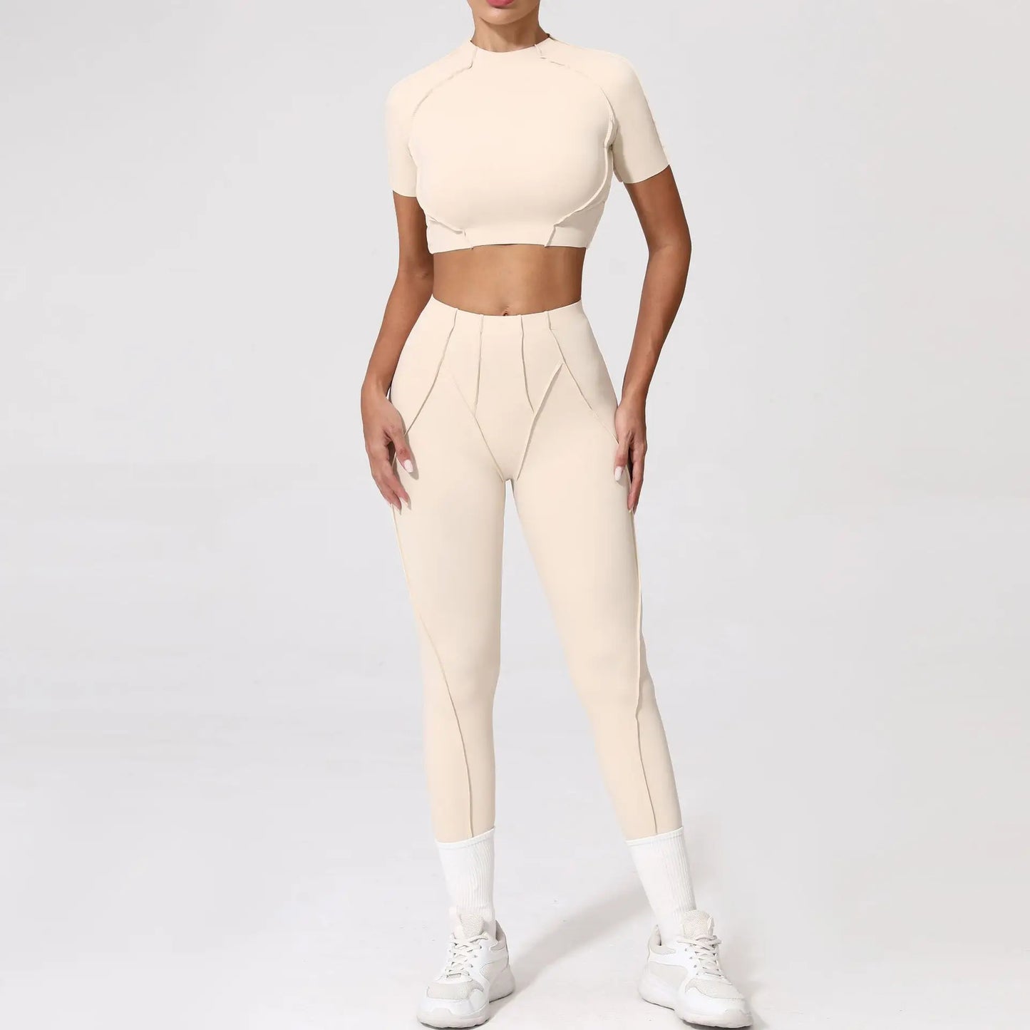 Seamless Yoga Fitness Set With High Waist Leggings And Backless Bra