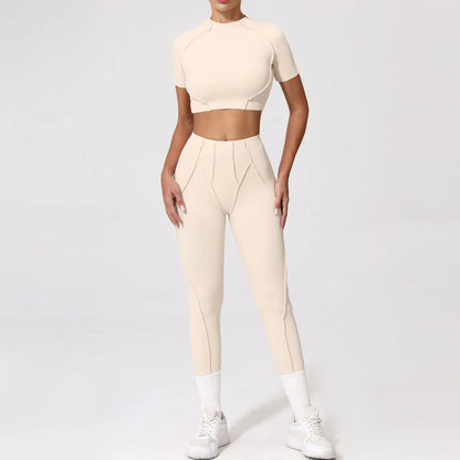 Seamless Yoga Fitness Set With High Waist Leggings And Backless Bra