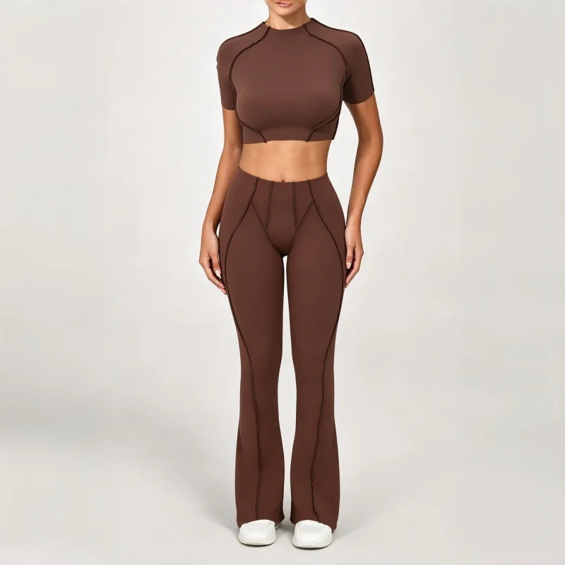 Seamless Yoga Fitness Set With High Waist Leggings And Backless Bra