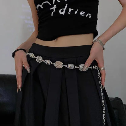 Women's Silver Waist Chain Belt With Retro Summer Fashion Style Design