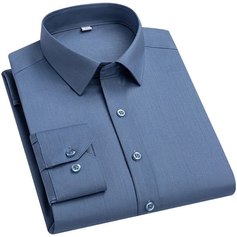 Mens Bamboo Fiber Shirt With Stretch Anti Wrinkle Business Casual Comfort