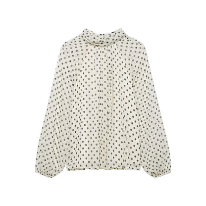 Women's Printed Blouse Shirt With Bow Lace Up Elegant Fashion Design