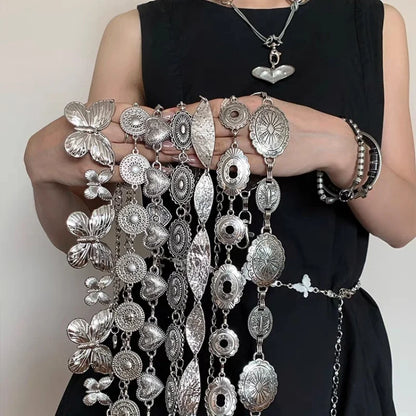 Women's Silver Waist Chain Belt With Retro Summer Fashion Style Design