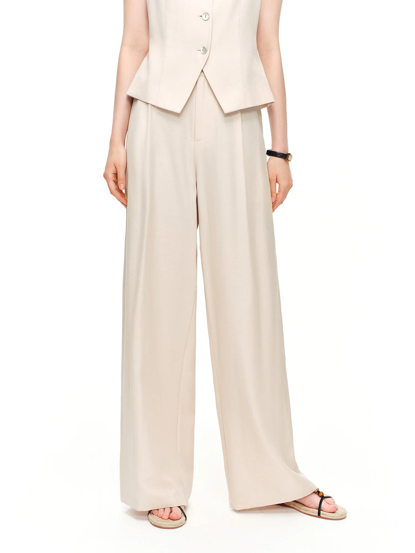 Women's Vintage Vest And Wide Leg Trousers Two Piece Fashion Set