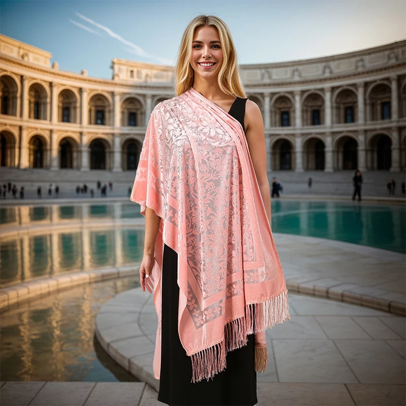 Women's Floral Lace Silk Scarf With Elegant Gradient Fashion Design Style