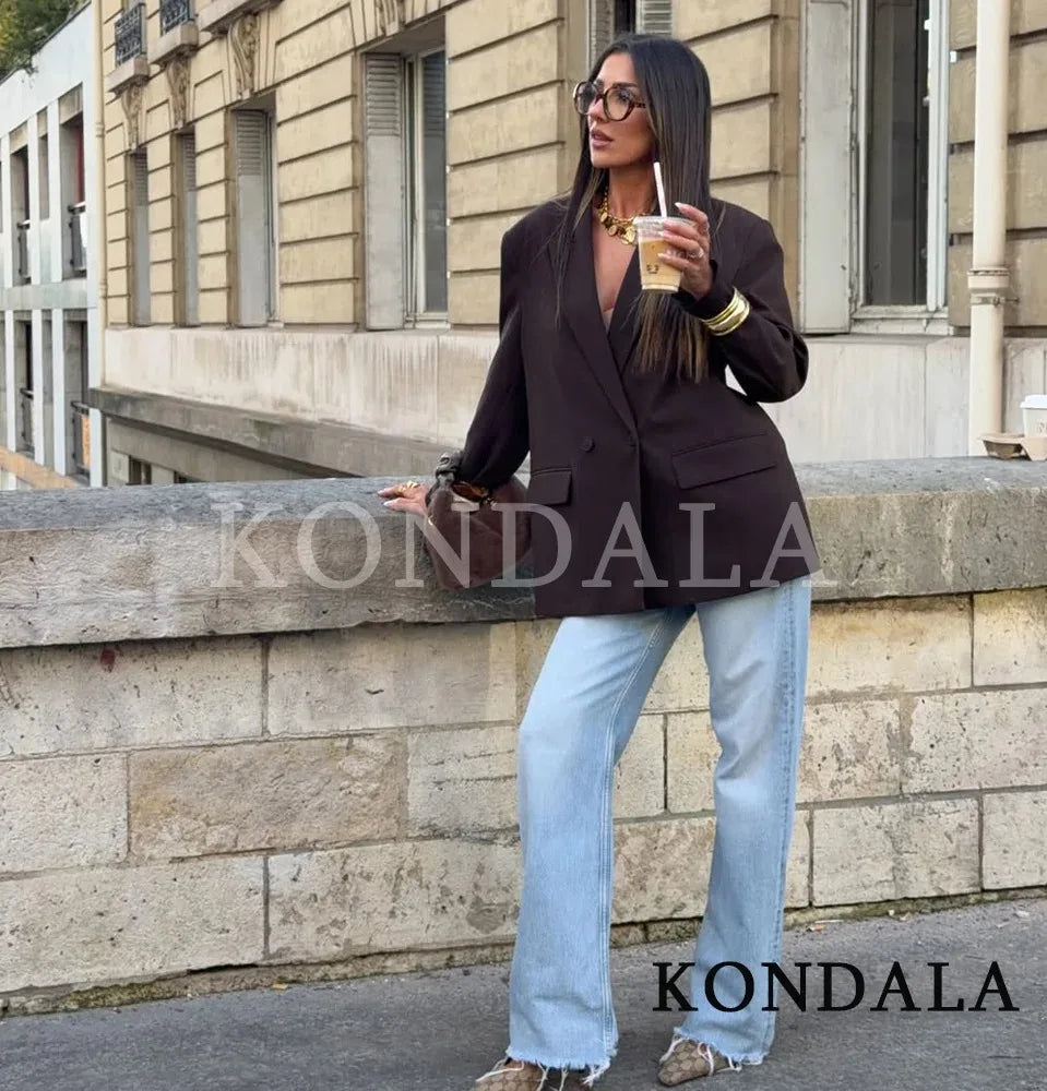 Women's Double Breasted Blazer With Elegant Minimalist Office Fashion Style Design