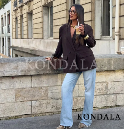 Women's Double Breasted Blazer With Elegant Minimalist Office Fashion Style Design