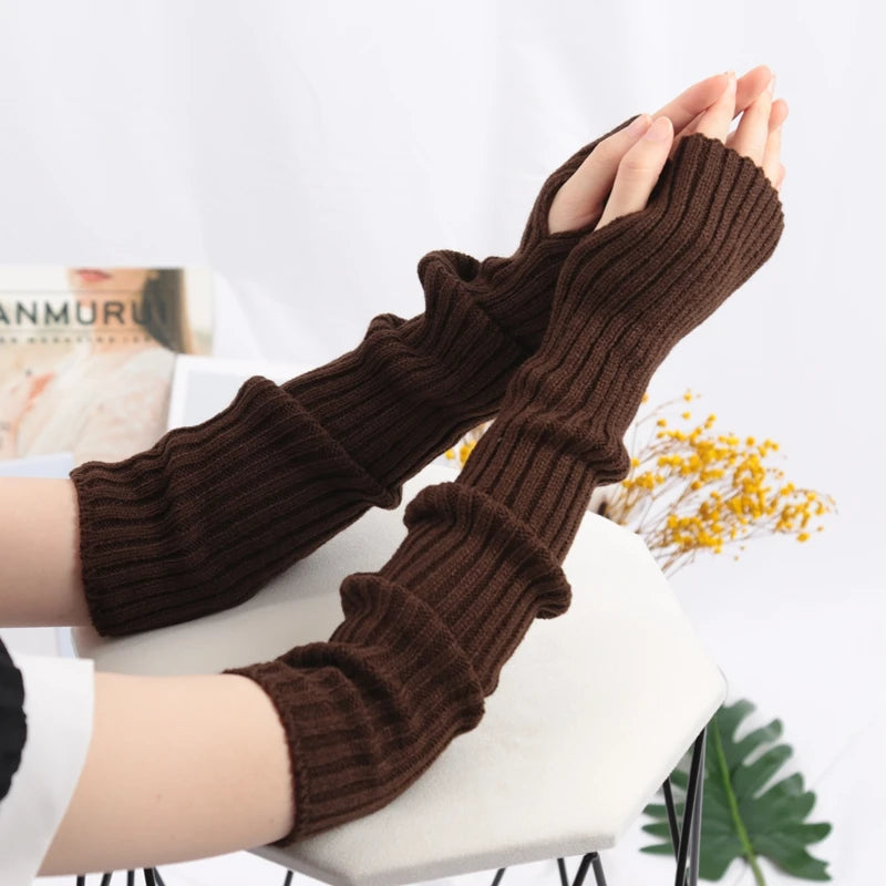 Women's Fingerless Knitted Gloves With Gothic Winter Fashion Arm Sleeve Design
