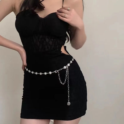 Women's Silver Waist Chain Belt With Retro Summer Fashion Style Design