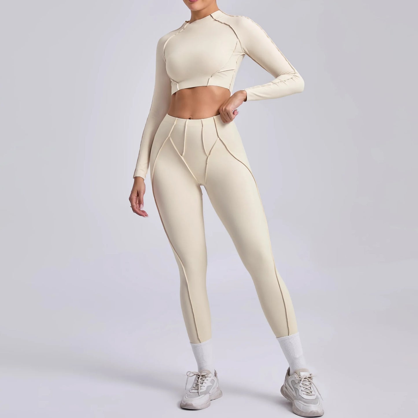 Seamless Yoga Fitness Set With High Waist Leggings And Backless Bra