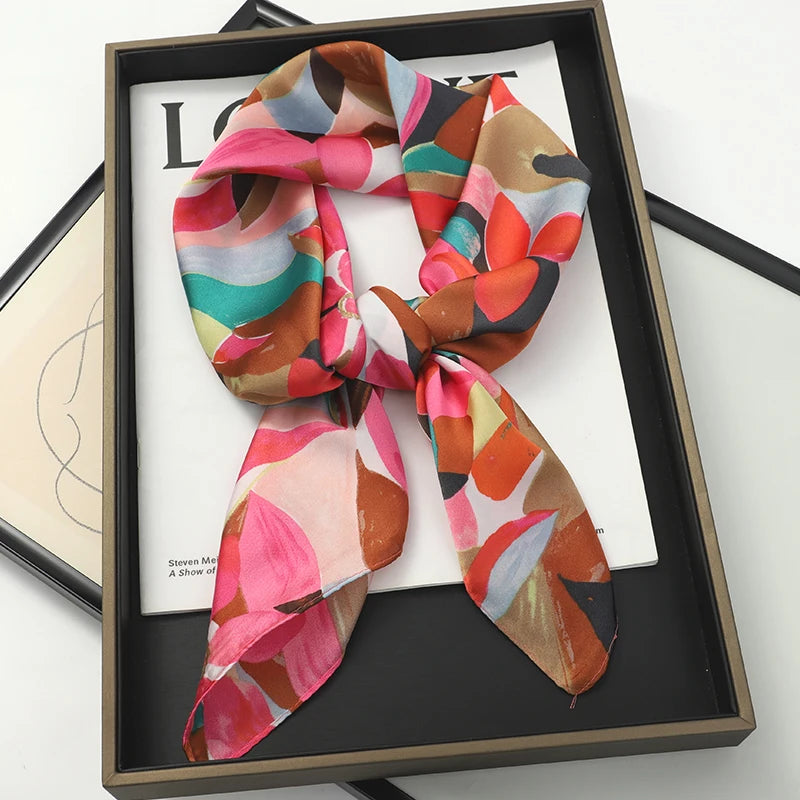 Luxury Square Silk Scarf With Satin Fashion Hijab Hairband Design Style