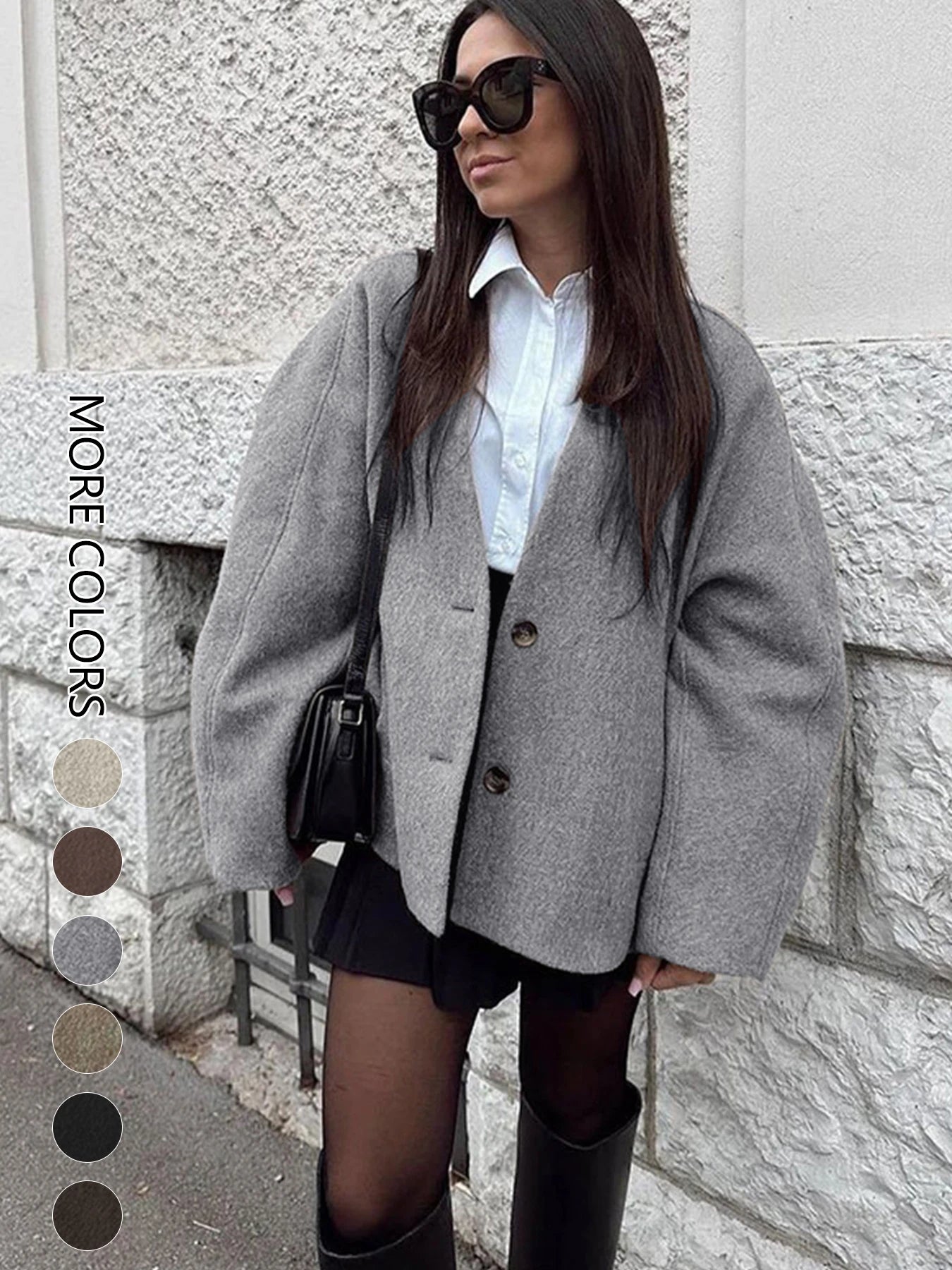 Women's Casual V Neck Coat With Long Sleeves And Button Design