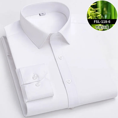 Mens Bamboo Fiber Shirt With Stretch Anti Wrinkle Business Casual Comfort
