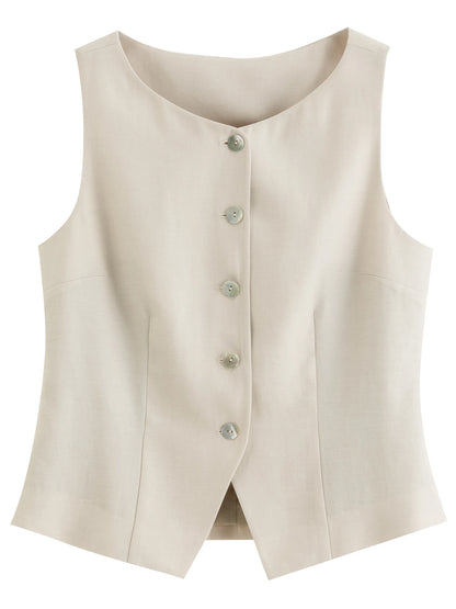 Women's Vintage Vest And Wide Leg Trousers Two Piece Fashion Set