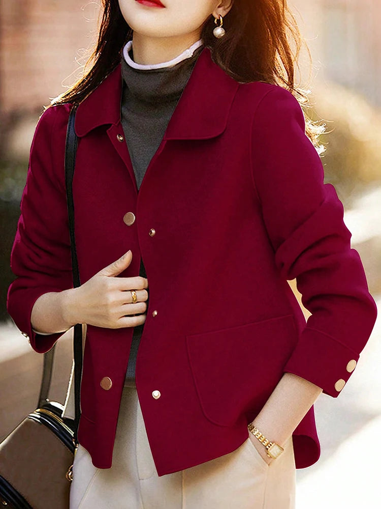 Women's Classic Woolen Coat With Button Up Warm Winter Fashion Design