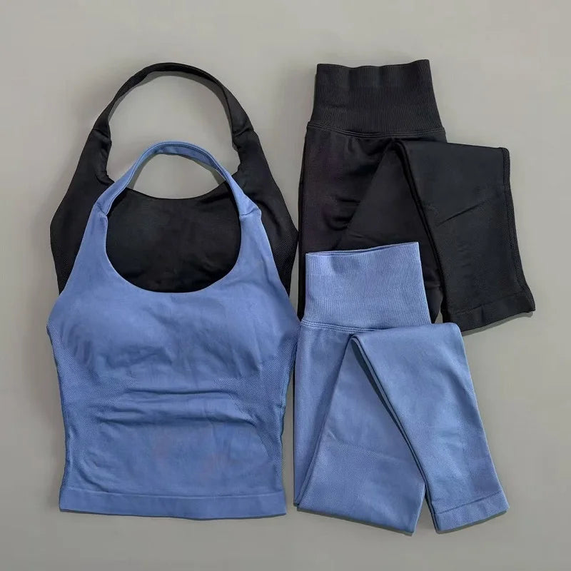 Women Yoga Sportswear Set With Gym Leggings And Fitness Top