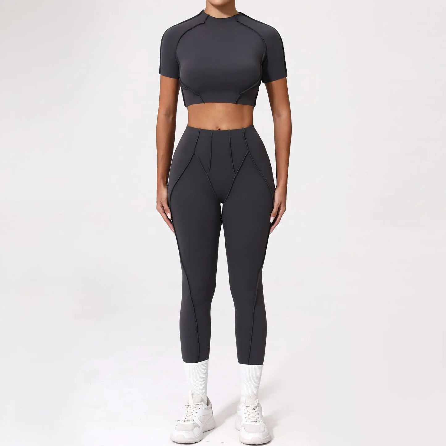 Seamless Yoga Fitness Set With High Waist Leggings And Backless Bra
