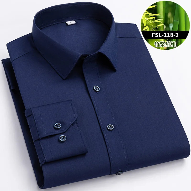 Mens Bamboo Fiber Shirt With Stretch Anti Wrinkle Business Casual Comfort