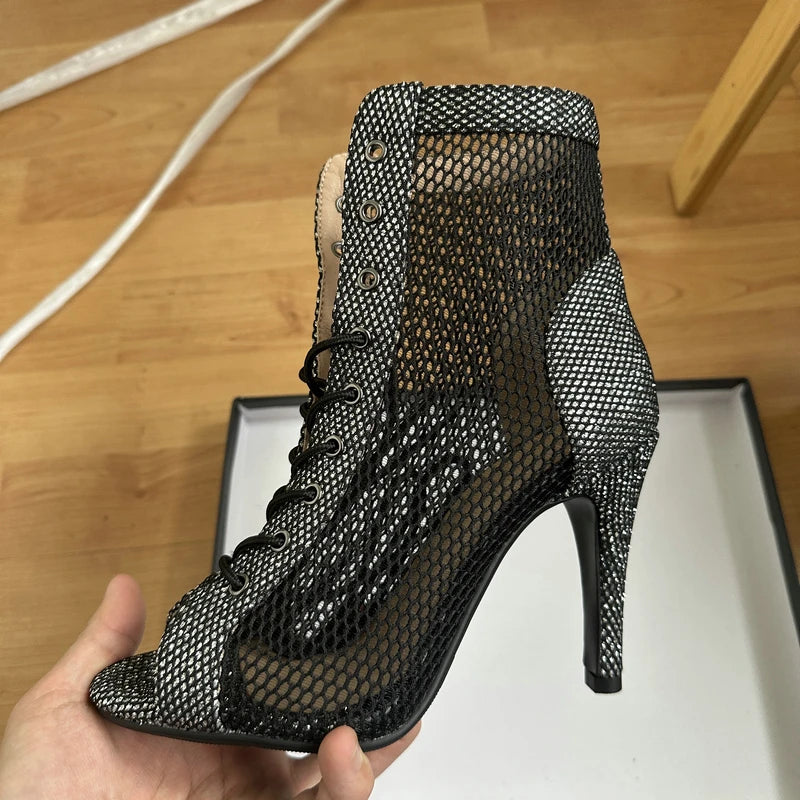 Women's Hollow Mesh High Heel Sandals With Peep Toe Stylish Comfort
