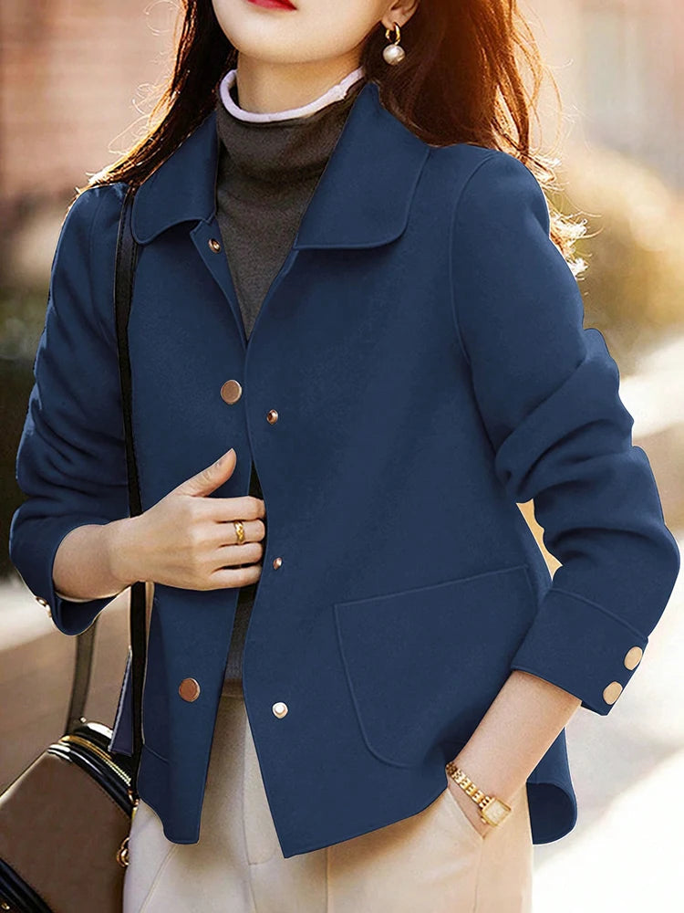 Women's Classic Woolen Coat With Button Up Warm Winter Fashion Design
