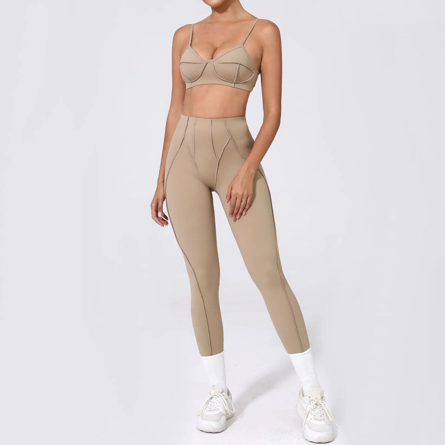 Seamless Yoga Fitness Set With High Waist Leggings And Backless Bra