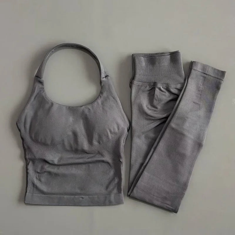Women Yoga Sportswear Set With Gym Leggings And Fitness Top