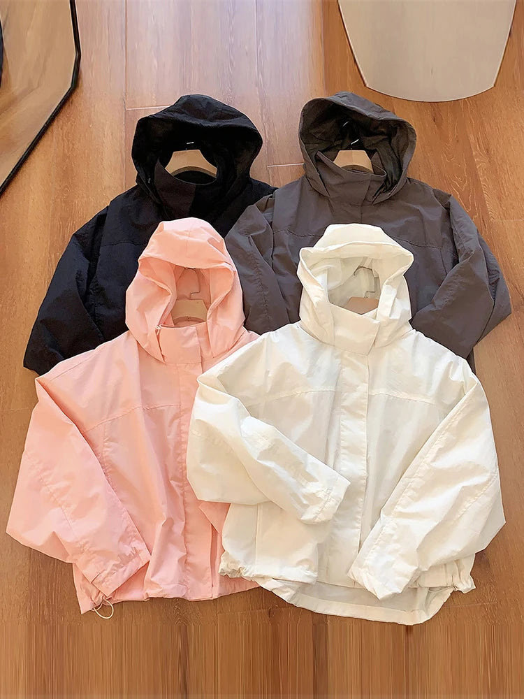 Women's Windproof Hooded Jacket With Long Sleeve Outdoor Sport Style Design