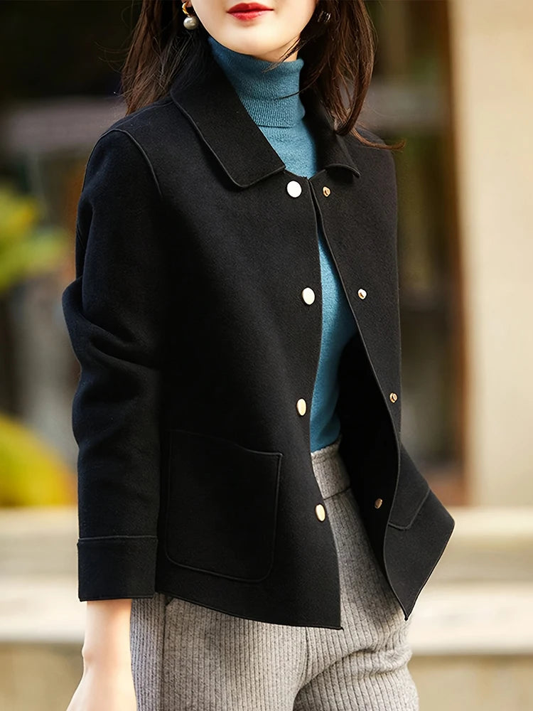 Women's Classic Woolen Coat With Button Up Warm Winter Fashion Design
