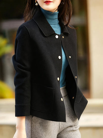 Women's Classic Woolen Coat With Button Up Warm Winter Fashion Design