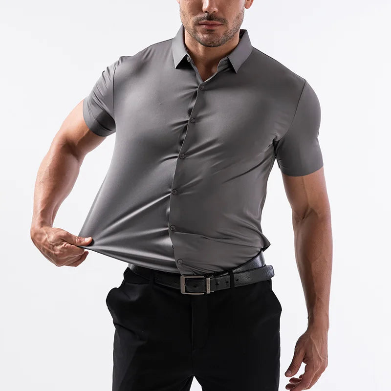 Mens Summer Business Shirt With Short Sleeve Wrinkle Free Comfort Design