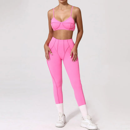 Seamless Yoga Fitness Set With High Waist Leggings And Backless Bra