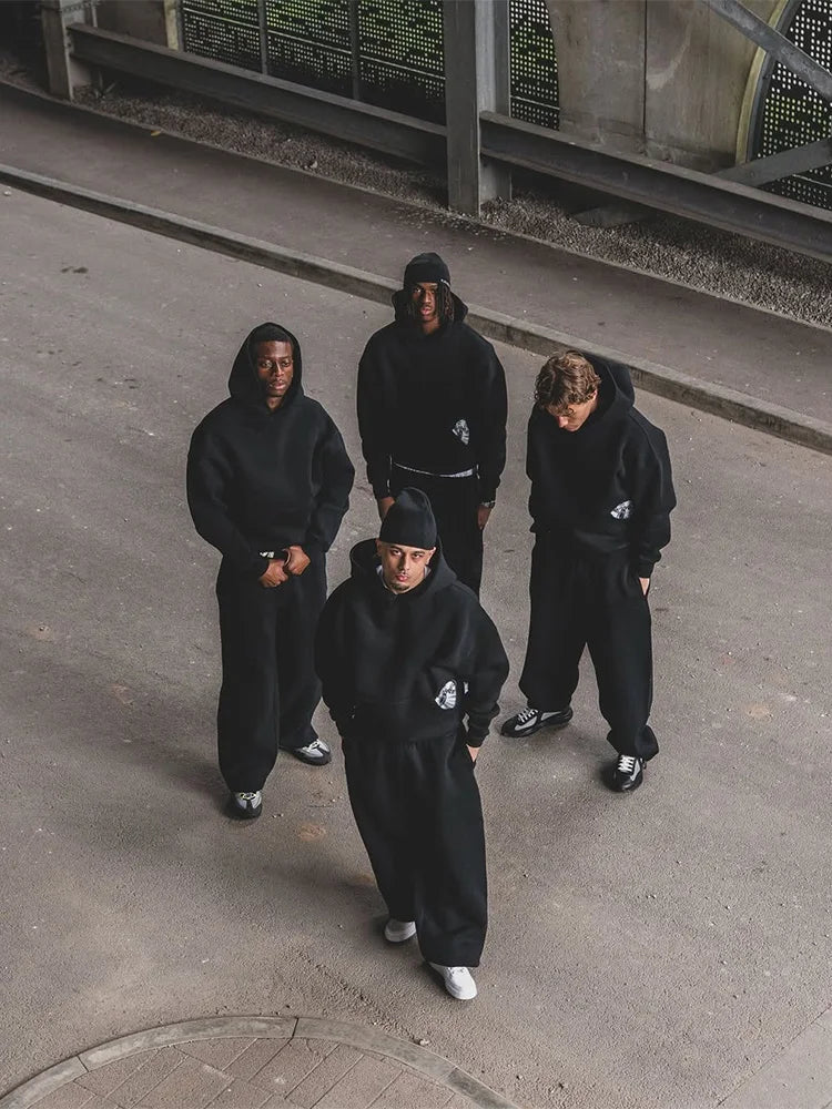 Retro Streetwear Hoodie Sweatpants Set For Men