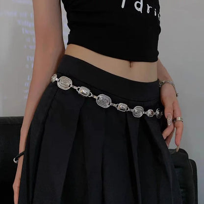 Women's Silver Waist Chain Belt With Retro Summer Fashion Style Design
