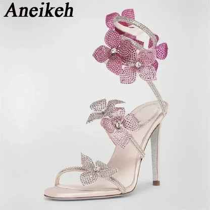 Crystal Flower Ankle Strap High Heel Sandals For Stylish Women's Fashion
