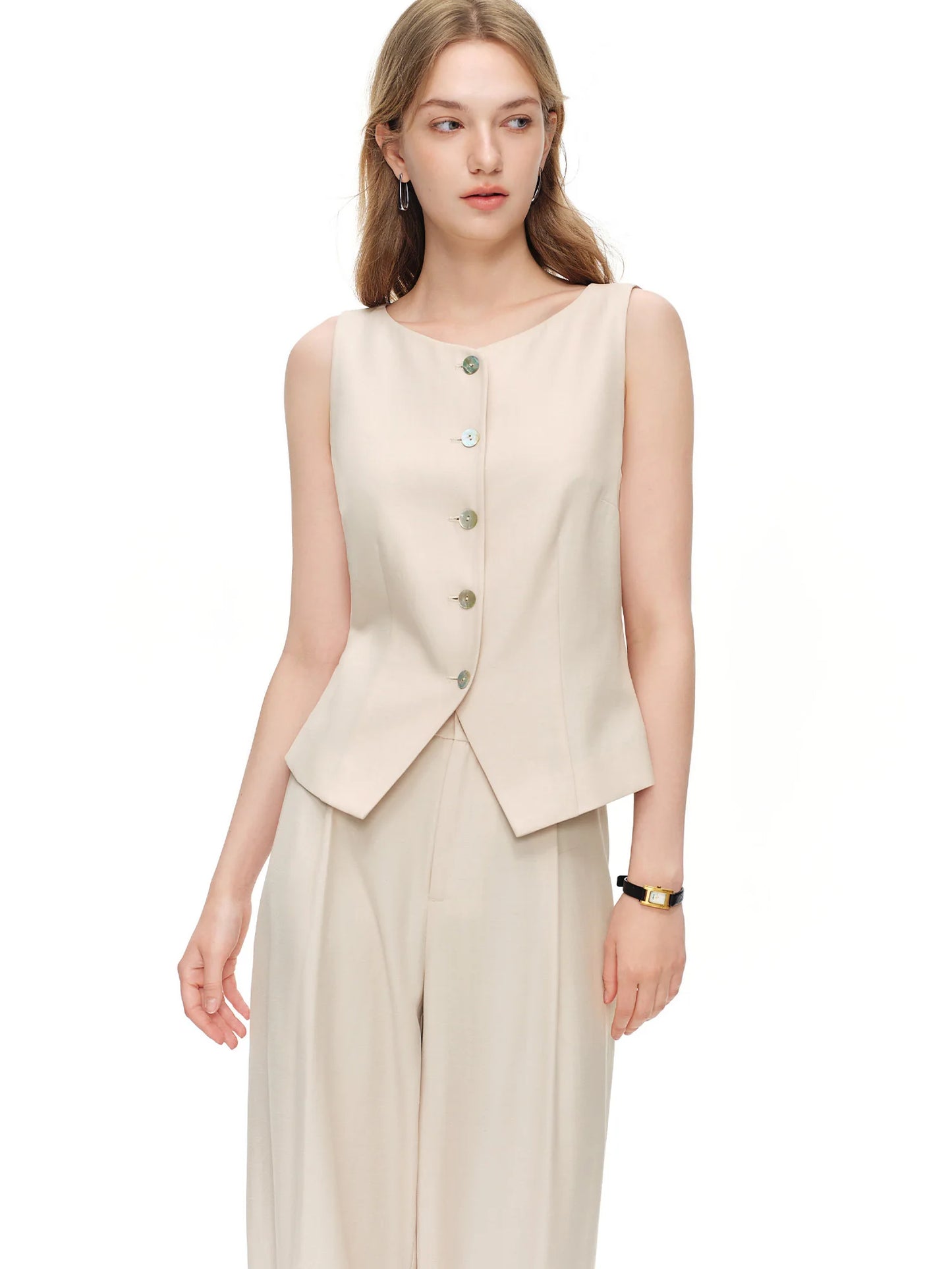 Women's Vintage Vest And Wide Leg Trousers Two Piece Fashion Set