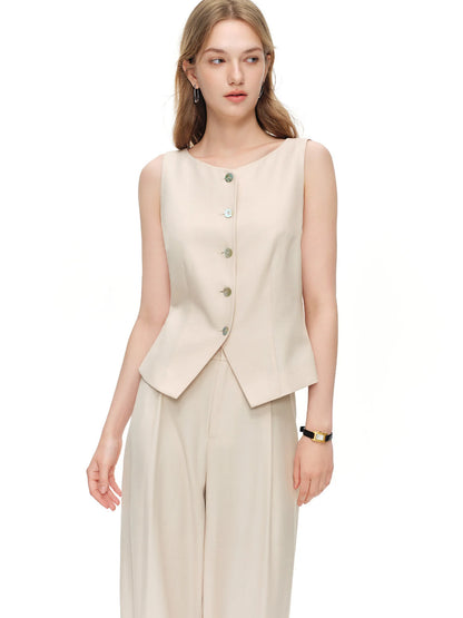 Women's Vintage Vest And Wide Leg Trousers Two Piece Fashion Set