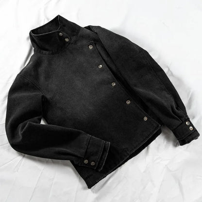 Unisex Vintage Fencing Jacket With Gothic Streetwear And Irregular Button Design