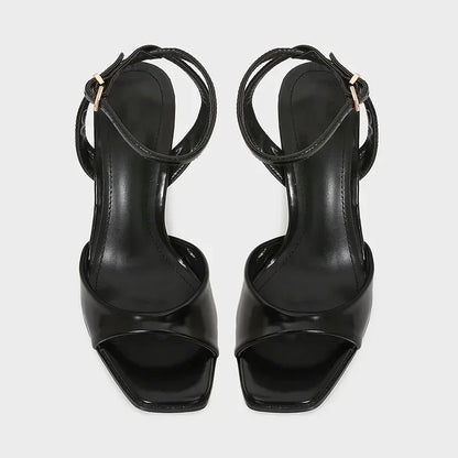 Elegant Ankle Strap High Heels With Square Toe Fashion Design Features