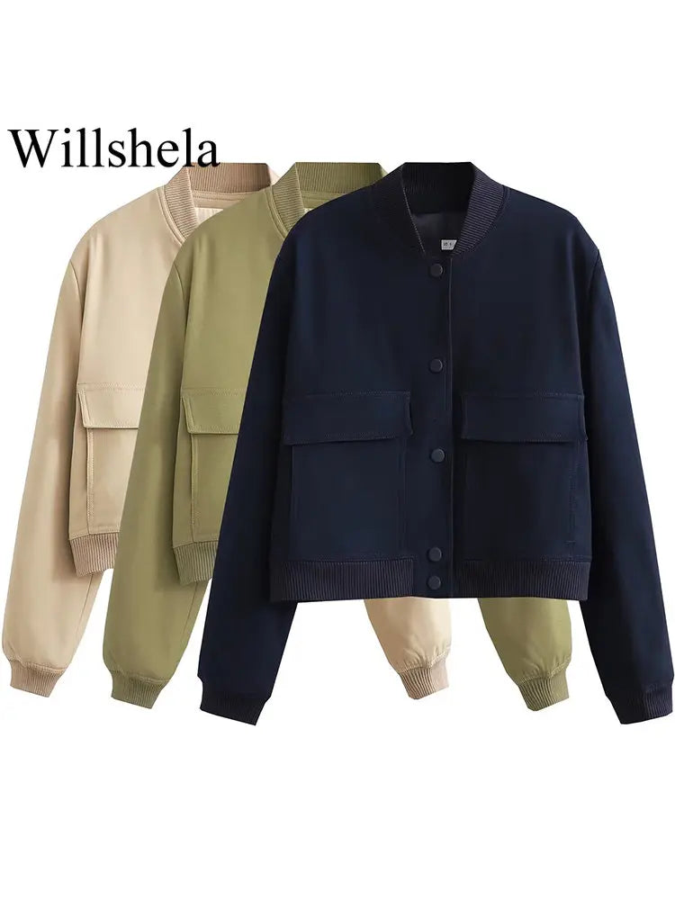 Women's Solid Bomber Jacket With Chic Long Sleeve Fashion Style Design
